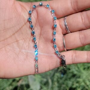 Dainty and sweet vintage 925 sterling silver blue topaz tennis bracelet small wr